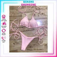 Bikini 2-piece swimsuit, full color thong, super thong