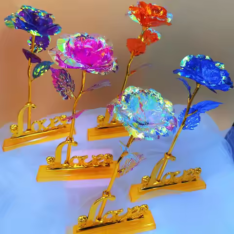 Valentine's Day Creative Gift 24K Gold Rose Lasts Forever Love Wedding Decor Lighting Roses Love Ete