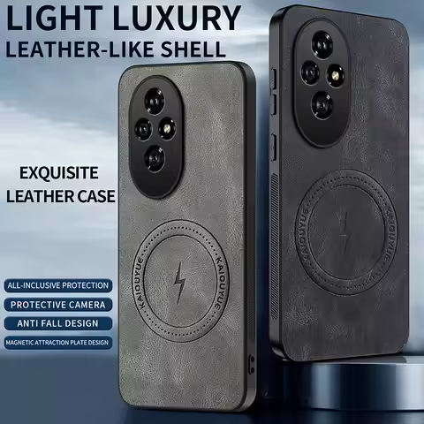 Leather Texture Wireless Charging Magnetic Case For Honor 200 Pro Honor200Pro Honor200 Lite 5G Shock