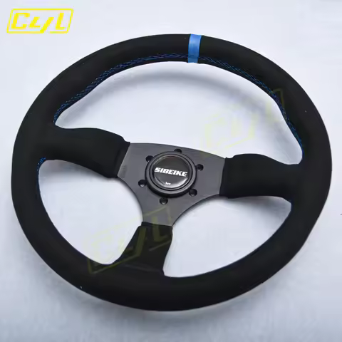 14"/350mm Suede Leather Deep Dish 70mm Drifting Racing JDM Steering Wheel Blue