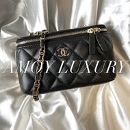 Chanel 22P Vanity With Chain Black Long Box 22P 黑色長盒子 金扣