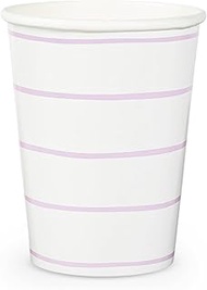 Daydream Society Frenchie Striped - 9-oz Paper Cups - Party Cups with Lilac Stripes - Pack of 8 Disp