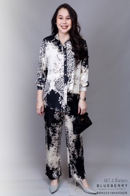 เสื้อเชิ้ต & กางเกง : 2 ชิ้น พรีเมี่ยมเซ็ตพิมพ์ลายแบรนด์เนม คอลเลคชั่นสุดหรู  BLUEBERRY NIGHTS 🍾