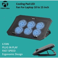 Cooling Pad LED 6 FAN Laptop FAN 10 inch to 14 inch Profftech