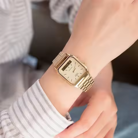 Casio AQ-230GA-9D/9B Retro Luxury Small Square Time Dual Display Watch Waterproof Quartz Neutral Gol