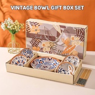 Vintage Style Rice Bowl Porcelain Bowl Ceramic Bowl Plate Set Mangkuk Keramik Doorgift Wedding Gift Dinnerware