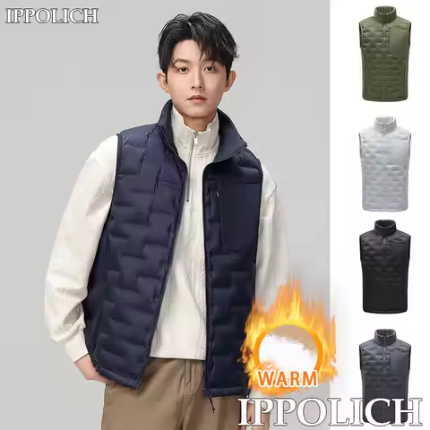 Men Winter Sports Sleeveless Stand Collar Vest Outdoor Windproof Warm Down Vest Fitness Running Casu