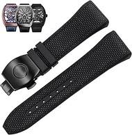 28mm nylon genuine leather silicone watch band black blue folding buckle watch strap for franck mull