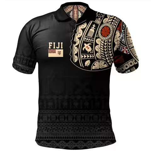 Summer Vintage 3D FijiRugby Fiji Pride Printed Polo Shirt Happy Fiji Day Graphic Polo Shirts For Men