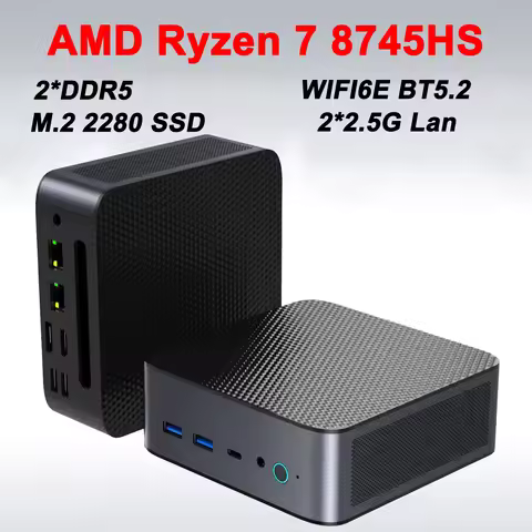 H90 Pro AMD Ryzen 7 8745HS Mini PC 2*DDR5 1*M.2 2280 SSD Win11 Pro WiFi6E BT5.2 2*2.5G LAN Type-C De