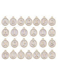 26入組A-Z字母設計鋅合金雙面油滴吊墜DIY珠寶製作釘珠適用於手環,耳環,項鍊,鑰匙圈裝飾用品