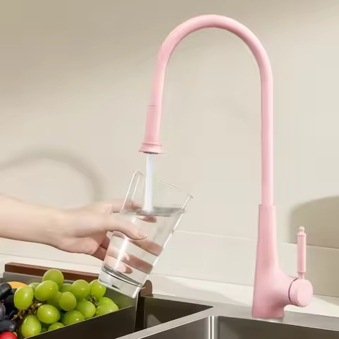 Pink Pull-Out Kitchen Faucet Stainless Steel Sink Faucet 360 Sink Faucet Rotating Outlet Faucet Mixe