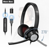 ☀AVAILL☀ New Bee H362 USB Headset Business Headphone with Microphone Noise-Cancelling Office Comput