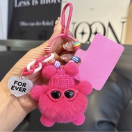 Real Rex Rabbit Fur Small Briquettes Car Keychain Pendant Female Exquisite Plush School Bag Pendant 