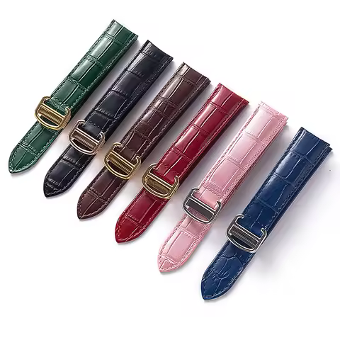 Replacement Cartier Tank London Solo Key Leather Strap Foldover Clasp Red Blue Grey Green Brown Leat