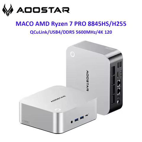 AOOSTAR Mini PC MACO AMD Ryzen 7 PRO 8845HS/H255 WiFi6 BT5.2 32G 1T SSD Windows 11 4K 4 Screen Gamer