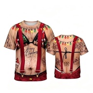 Funny Christmas Beer Belly Tattoo Short Sleeved Men's Fun 3D Simulation Printed T-shirt Prank Person