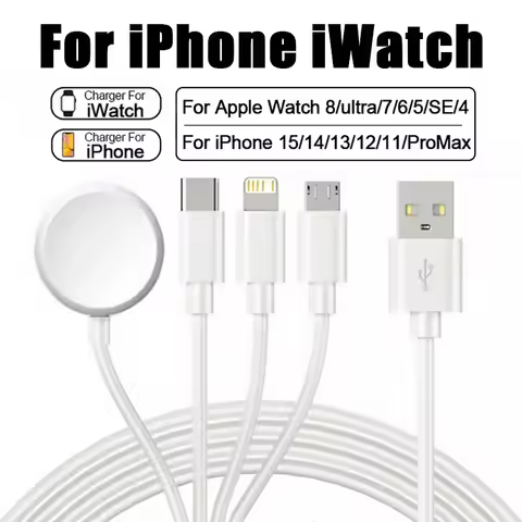 Portable 4 in 1 Magnetic Watch Wireless Charger Charging Date Cable For iPhone 15 14 13 12 11 Pro Ma