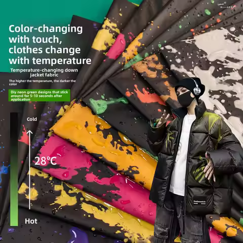 Emperature Changing Fabric Waterproof 28℃ Thermochromic Tech Cloth for Jackets Down Coats and Design