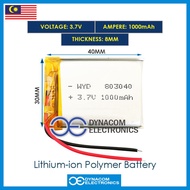 3.7V 1000mAh 803040 Lithium Polymer Battery MP3 MP4 GPS Bluetooth Quran Pen Reader Microphone [Bater