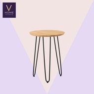 VHome Naraka Side Table / Solid Wood Table Top Side Table With Metal Leg / Industrial Vintage Style / Living Room Furnit