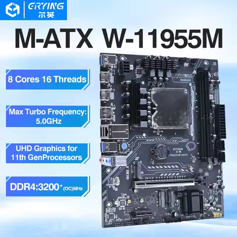 ERYING Xeon CPU Motherboard Set Processador W 11955M Integrated CPU 2.6GHz 8C16T 24MB DDR4 RAM LGA 1