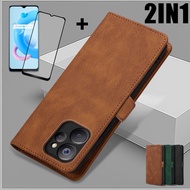 2 in 1 For Realme 10 10T 9i 5G Luxury Leather Flip Case with Ceramic Film and Adjustable Mobile phon