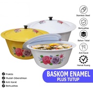 HSH COD Baskom Enamel Plus Tutup 3PCS 1SET / Baskom Stainless Coating Enamel Bunga Plus tutup / Bask