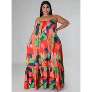 5XL 4XL Plus Size Clothes Dresses Women Cascading Ruffle Robes Summer Autumn Print Loose Street Styl