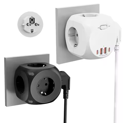 4000W Eu Plug European Standard Plug 4 Ac 5Ac Multitap Power Strip Electrical Socket with 2 Usb-A 2