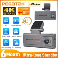 PEGATAH 4G Car Surveillance Camera GPS Dual Lens Dashcam Human Detection All Round 24/7 Parking Moni