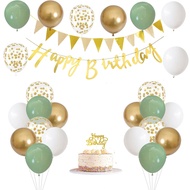 Green And Golden Birthday Party Flag Balloon Insert Card Digital Aluminum Foil Balloons One Year Old