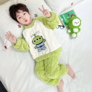 Baby Coral Children Flannel Thickened Pajamas Set 3-14 Years Old Cartoon Warm Boys Girls
