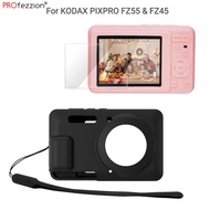 PROfezzion Silicone Jacket Case for Kodak PIXPRO FZ55 FZ45 Screen Protector Tempered Glass with Came