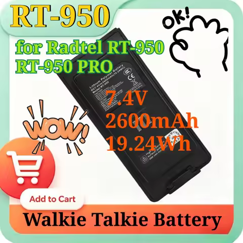 RT-950 7.4V 2.6Ah 19.24Wh Li-Po Replacement Battery Built-in Type-C Charging for Radtel RT-950 RT-95