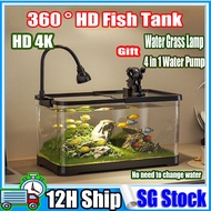 【SG Ship】Fish Tank Desktop Fish Aquarium Filter Terrapin Tank Landscape Design Lazy Fish Tank Set Light Aquarium Pump