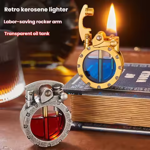 Vintage Trench Lighter Retro Transparent Steampunk Windproof Refillable Gas Tank Cool Creative Metal