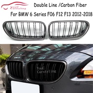 M6 F06 Real Carbon Fiber +ABS Double Line Grills Front Bumper Grille For BMW 6 Series F06 M6 F12 F13