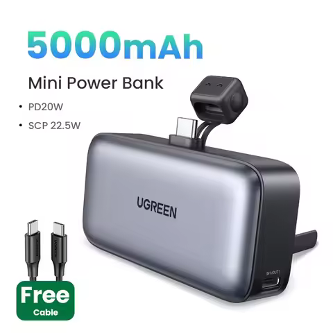 UGREEN 3C Certified Airline Approved Capsule Power Bank 5000mAh 22.5W Fast Charge Portable Mini Plug