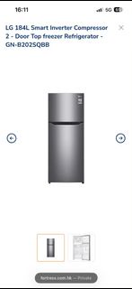 LG 184L Smart Inverter Compressor Refrigerator GN-B202SQBB