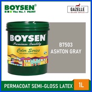 ∴ ◪ ■ Boysen Color Series Permacoat Semi-Gloss Latex Paint Ashton Gray B7503- 1 Liter