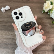 Suitable for IPhone 11 12 Pro Max X XR XS Max SE 7 Plus 8 Plus IPhone 13 Pro Max IPhone 14 15 Pro Max White Colour Phone Case Wave Brim Black Mirror with Little Accessories