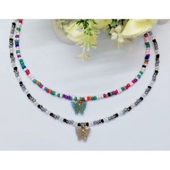 Trendy butterfly choker; trendy beaded necklace with butterfly charm; handmade necklace