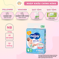 Tã dán sơ sinh Moony Newborn NB -  90 miếng - Chính Hãng