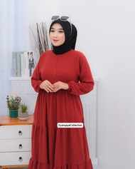 Gamis Wanita Dewasa Susun Tiga Tali Warna Merah Bata Gamis Bahan Crinkle Airflow Gamis Wanita Dewasa