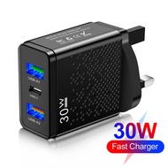 30W PD 3-Port Fast Charger USB Type C Wall Charger Adapter QC 3.0 Phone Charger