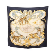 【二手，B級】 Salvatore Ferragamo絲巾，通體虎豹紋印花，真絲圍巾，女士，二手B級