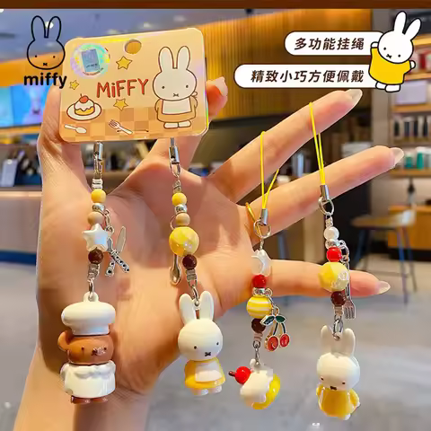 Genuine Kawaii Miffy Boris Cute Mini DIY Beaded Keychain Creative Phone Chain Couple Backpack Pendan