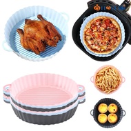 Round Silicone Air Fryers Baking Tray/ Reusable Ultra Thin Pizza Fried Chicken Grill Basket/ Kitchen No-Stick Grill Accessories