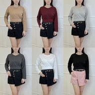 （JANUARY BRAND）Women's long-sleeved round neck summer new slim fit pure cotton versatile top女装长袖圆领束腰